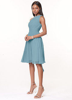 Azazie Katrina Bridesmaid Dresses Moody Blue A-Line One Shoulder Chiffon Dress image3