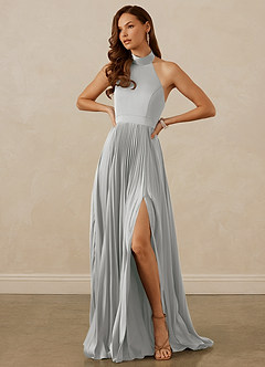Christian Siriano Bridal for Azazie 1007 Brautjungfernkleider A-Linie Plissee Stretch-Satin Kleid Silber image4
