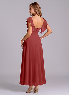 Azazie Leilani Bridesmaid Dresses Rust A-Line Ruched Chiffon Dress image5