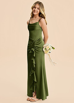 Azazie Rosalia Junior Olive Sheath Pleated Stretch Satin Dress image4