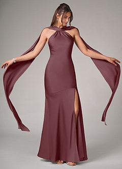 Azazie Kinsley Bridesmaid Dresses Sangria Mermaid Side Slit Stretch Satin Dress image2