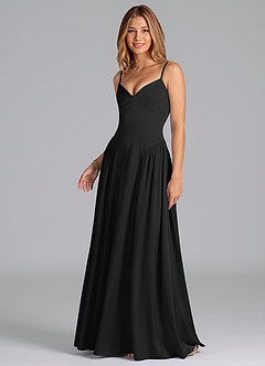 Azazie Kirby Bridesmaid Dresses Black A-Line Stretch Satin Dress image4