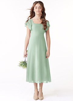 Azazie Bondi Junior A-Linie Gestreift Chiffon Kleid Agave image2