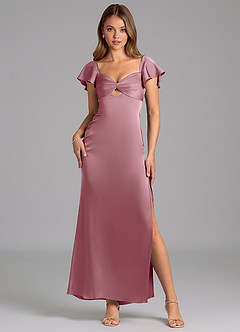 Azazie Demia Robes de demoiselle d'honneur Robe Fourreau en Satin extensible Encolure en Forme de Cœur Mauve Vintage image1
