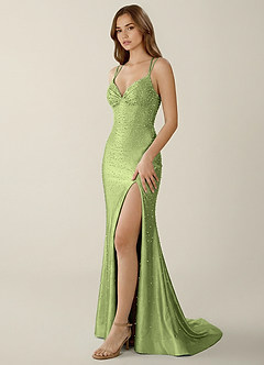Sylvan Dusty Green V-neck Hot Rhinestones Corset Prom Dress image3