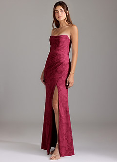 Azazie Leonis Bridesmaid Dresses Burgundy Sheath Strapless Floral Burnout Convertible Dress image6