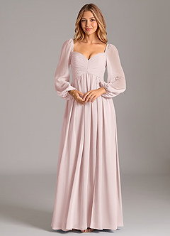 Azazie Alia Bridesmaid Dresses Blushing Pink A-Line Long Sleeve Chiffon Dress image6