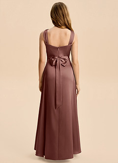 Azazie Kiki Junior Espresso A-Line Bow Stretch Satin Dress image5