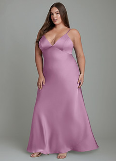 Azazie Stefania Bridesmaid Dresses Wisteria A-Line Stretch Satin Dress image12