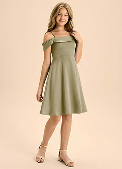 Azazie Anselie Junior Klä av A-Line i Stretch Satin Plisserad image6