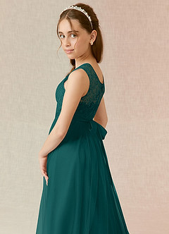 Azazie Georgette Junior Peacock A-Line Lace Tulle Dress image6