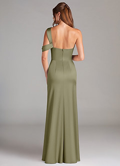 Azazie Wynter Jurken voor bruidsmeisjes Jurk van Stretch Satijn met Kolom Off the Shoulder Pistache image2