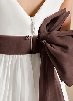 Azazie Margot Flower Girl Dresses Ivory Ganache A-Line Pleated Chiffon Dress image9