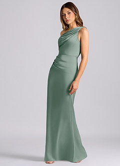 Azazie Akilah Bridesmaid Dresses Silver Sage Mermaid One Shoulder Stretch Satin Dress image5