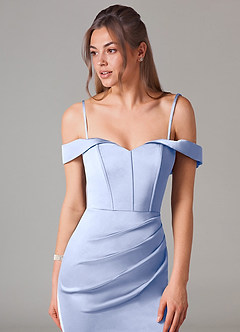 Azazie Everly Abiti da Damigella Abito Convertibile Sirena in Raso Elasticizzato a Spalla Scoperta Ghiaccio image2