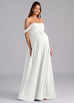 Azazie Saige Brautjungfernkleider für Schwangere A-Linie Plissee Chiffon Bodenlänge Kleid image1