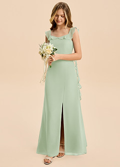 Azazie Cindy Junior Dusty Sage A-Line Ruched Chiffon Dress image3
