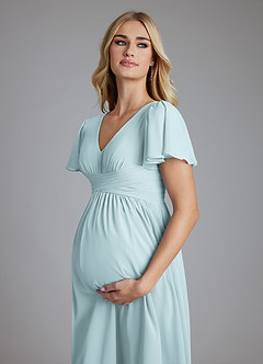 Azazie Verna Maternity Bridesmaid Dresses A-Line V-Neck Ruched Chiffon Floor-Length Dress image5