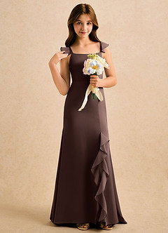 Azazie Novalie Girls Formal Flower Girl Dresses Ganache Mermaid Bow Stretch Satin Dress image5