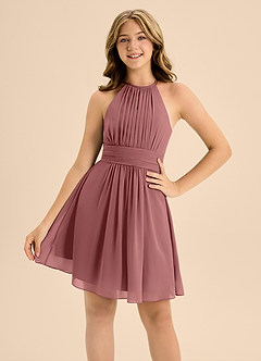 Azazie Bonnie Junior Amethyst A-Line Pleated Chiffon Dress image5