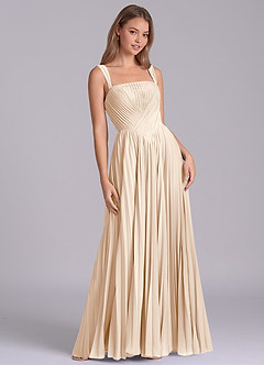 Azazie Mina Robes de demoiselle d'honneur Robe Trapèze en Mousseline de soie Plissée Albâtre Blanc image5