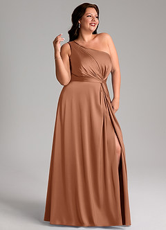 Azazie Brooke Bridesmaid Dresses Bronzer A-Line One Shoulder Stretch Satin Dress image11