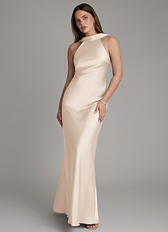 Azazie Dimitra Bridesmaid Dresses White Alabaster A-Line Pleated Stretch Satin Dress image1