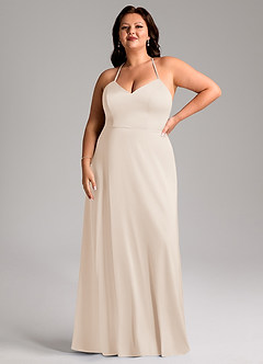Azazie Mei Bridesmaid Dresses White Alabaster A-Line V-Neck Stretch Satin Dress image7