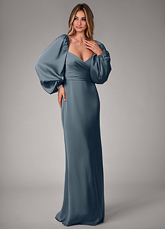 Azazie Sonata Robes de demoiselle d'honneur Robe Fourreau Convertible en Satin extensible Manche longue Violet Crépusculaire image4