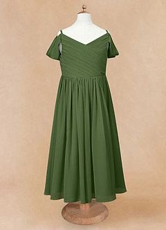 Azazie Chelle Flower Girl Dresses Olive A-Line Pleated Chiffon Dress image6