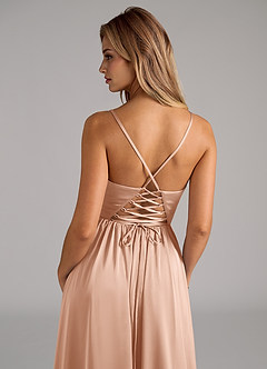 Azazie Aaida Abiti da Damigella Abito A-Line in Raso Elasticizzato Corsetto Oro Rosa image2