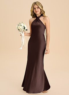 Azazie Chickie Junior Ganache Sheath Pleated Stretch Satin Dress image4