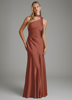 Azazie Amara Bridesmaid Dresses Auburn Mermaid One Shoulder Stretch Satin Dress image1
