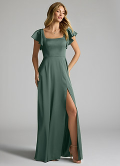 Azazie Bondi Brautjungfernkleider A-Linie Schleifen Stretch-Satin Kleid Seemoos image2