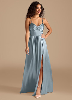 Azazie Zeya Brautjungfernkleider A-Linie Plissee Metallischer Satin Kleid Staubblau image1