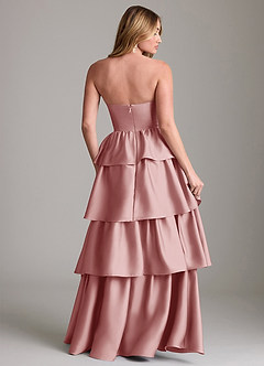 Azazie Faye Bridesmaid Dresses Dusty Rose A-Line Ruched Stretch Satin Dress image2