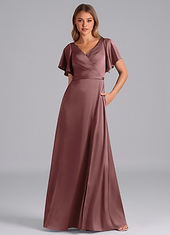 Azazie Ambrosia Bridesmaid Dresses Vintage Mauve A-Line Pleated Stretch Satin Dress image5