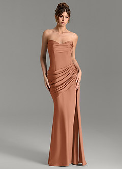Azazie Zorah Abiti da Damigella Abito Convertibile Sirena in Raso Elasticizzato Corsetto Bronzo image3