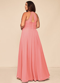 Azazie Ginger Bridesmaid Dresses Coral A-Line Halter Pleated Chiffon Dress image10