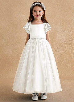Azazie Suzy Blumenmädchenkleider A-Linie mit ärmel Tüll Kleid Elfenbein image2