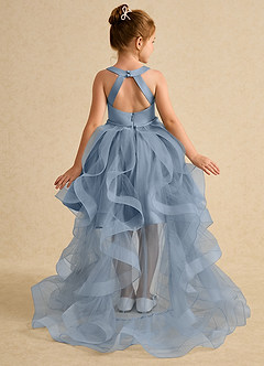 Azazie Julietta Flower Girl Dresses Dusty Blue Ball-Gown Convertible Tulle Dress image1