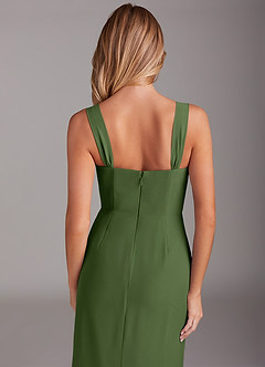Azazie Denice Bridesmaid Dresses Olive Sheath Pleated Chiffon Dress image8