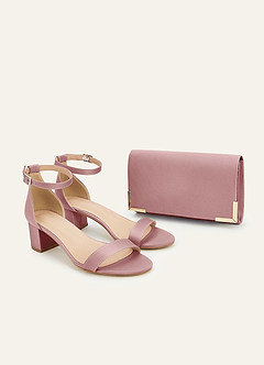 front Matching Color Matte Satin Block Heel Sandals & Envelope Clutch Set