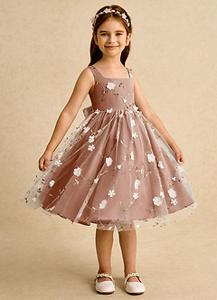 Azazie Bean Flower Girl Dresses Bronzer Ball-Gown Sleeveless Tulle Dress image4