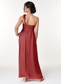 Azazie Flower Junior Rust A-Line Pleated Chiffon Dress image6