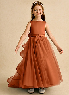 Azazie Lior Flower Girl Dresses Burnt Orange Ball-Gown Pleated Tulle Dress image6