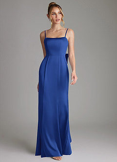 Azazie Zherra Bridesmaid Dresses Royal Blue Mermaid Bow Stretch Satin Dress image4