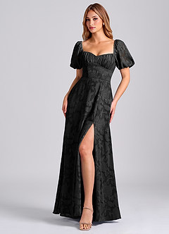 Azazie Mirian Bridesmaid Dresses Black A-Line Sweetheart Neckline Floral Burnout Dress image4