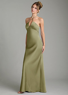 Azazie Camille Bridesmaid Dresses Pistachio Sheath Side Slit Stretch Satin Dress image4