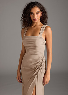 Azazie Jesaphine Bridesmaid Dresses Taupe Sheath Bow Chiffon Dress image7
